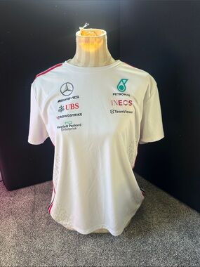 Mercedes AMG Petronas White Team Logo Tee with Teal Petronas Accent